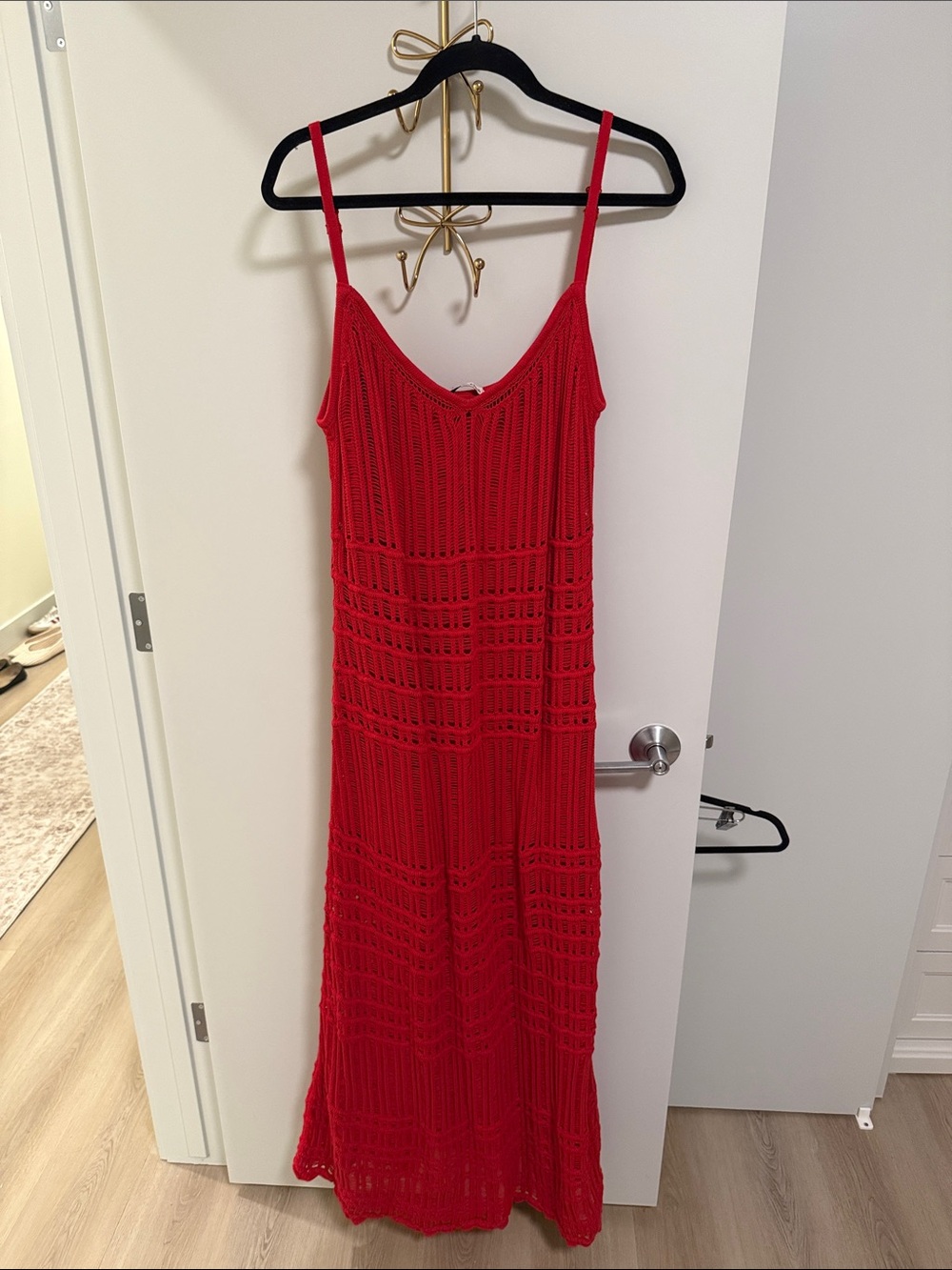 Abercrombie & Fitch Red Crochet Maxi Dress with Spaghetti Straps